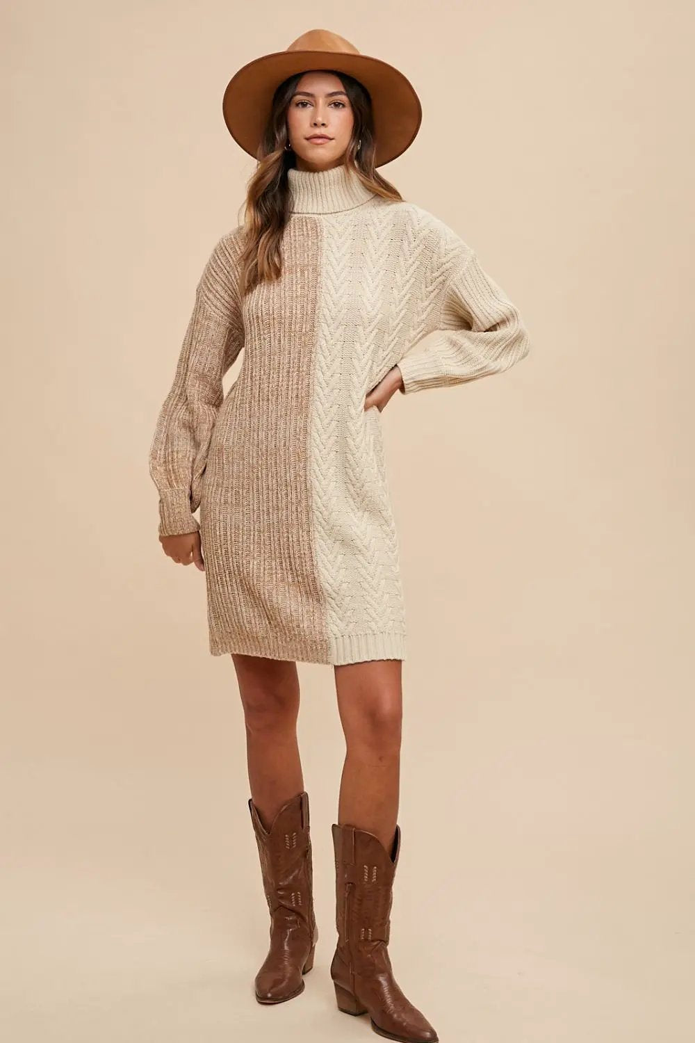 Imogen | Colour Block Turtleneck Sweater Dress