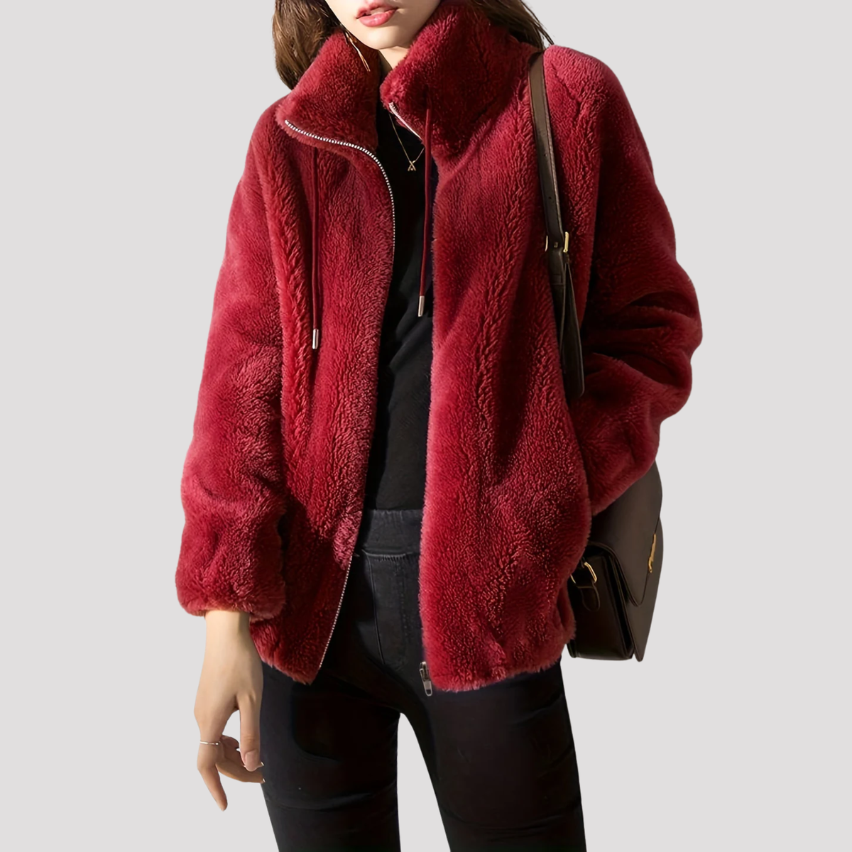 Fleurine | High Collar Zip-Up Fleece Jacket