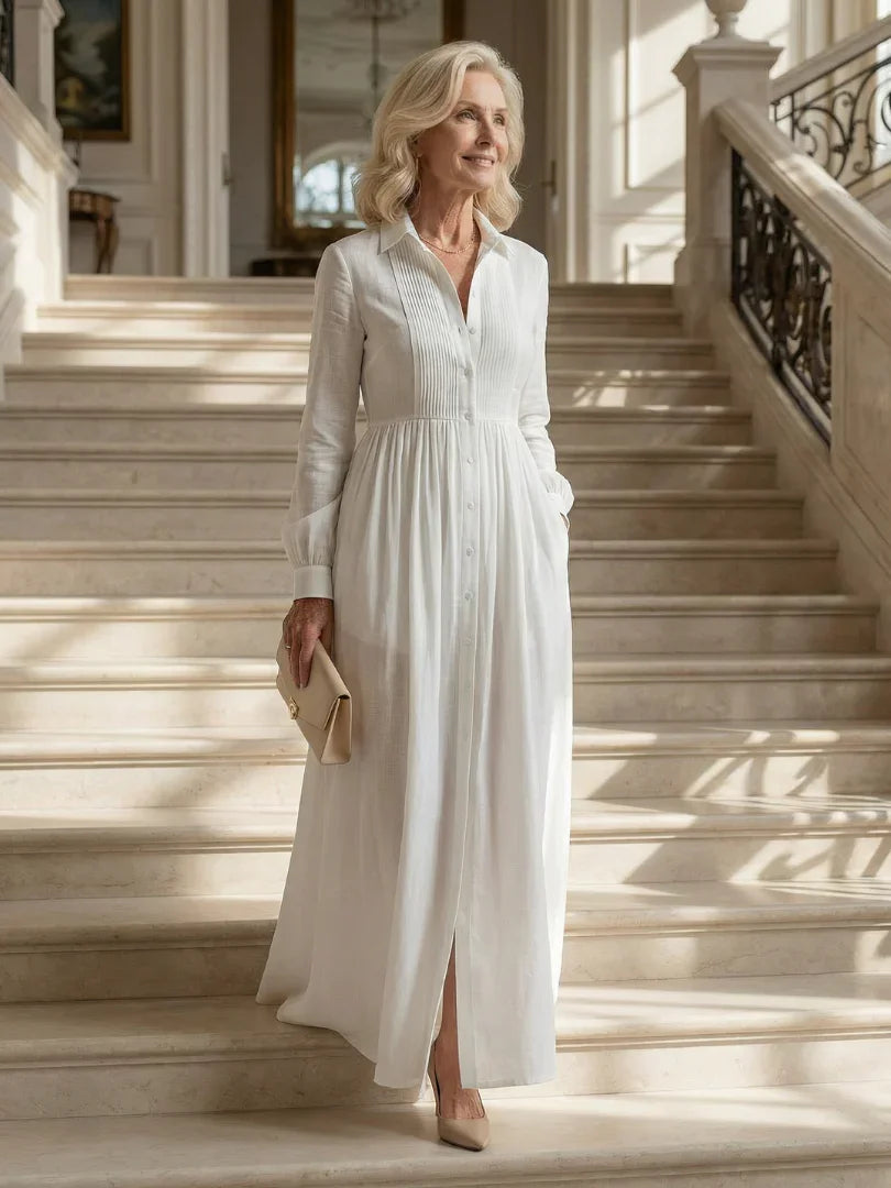 Maelle | Gathered Waist Long Sleeve Maxi Dress
