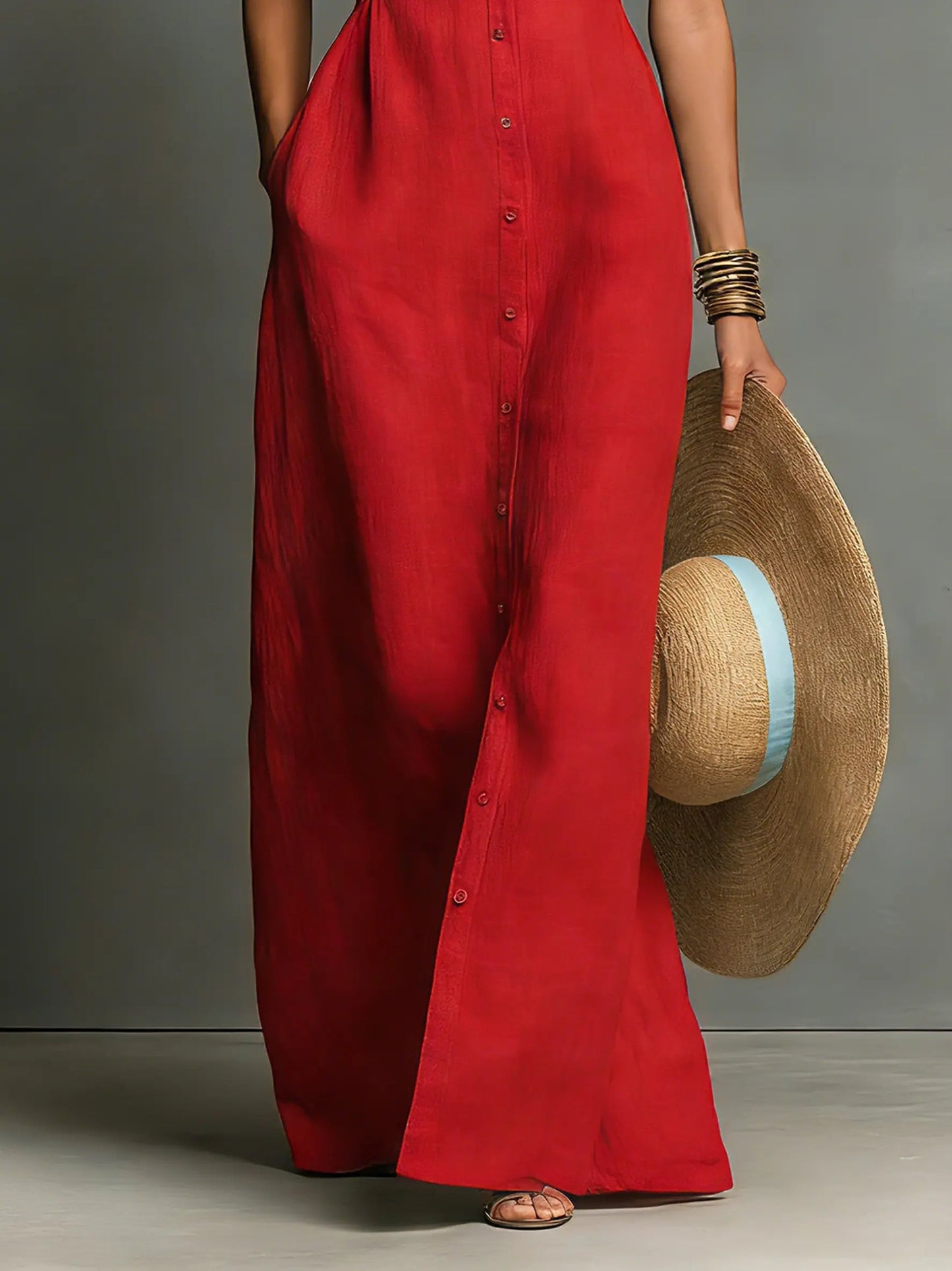 Margaux | Classic Collar Linen Maxi Shirt Dress
