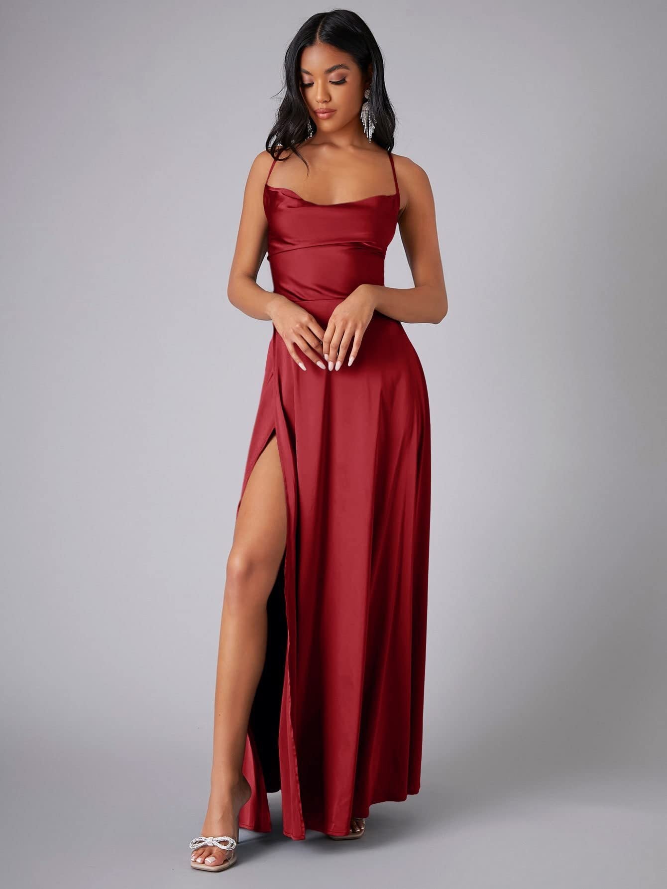 Sylviane | Satin Cowl Neck Backless Maxi Dress