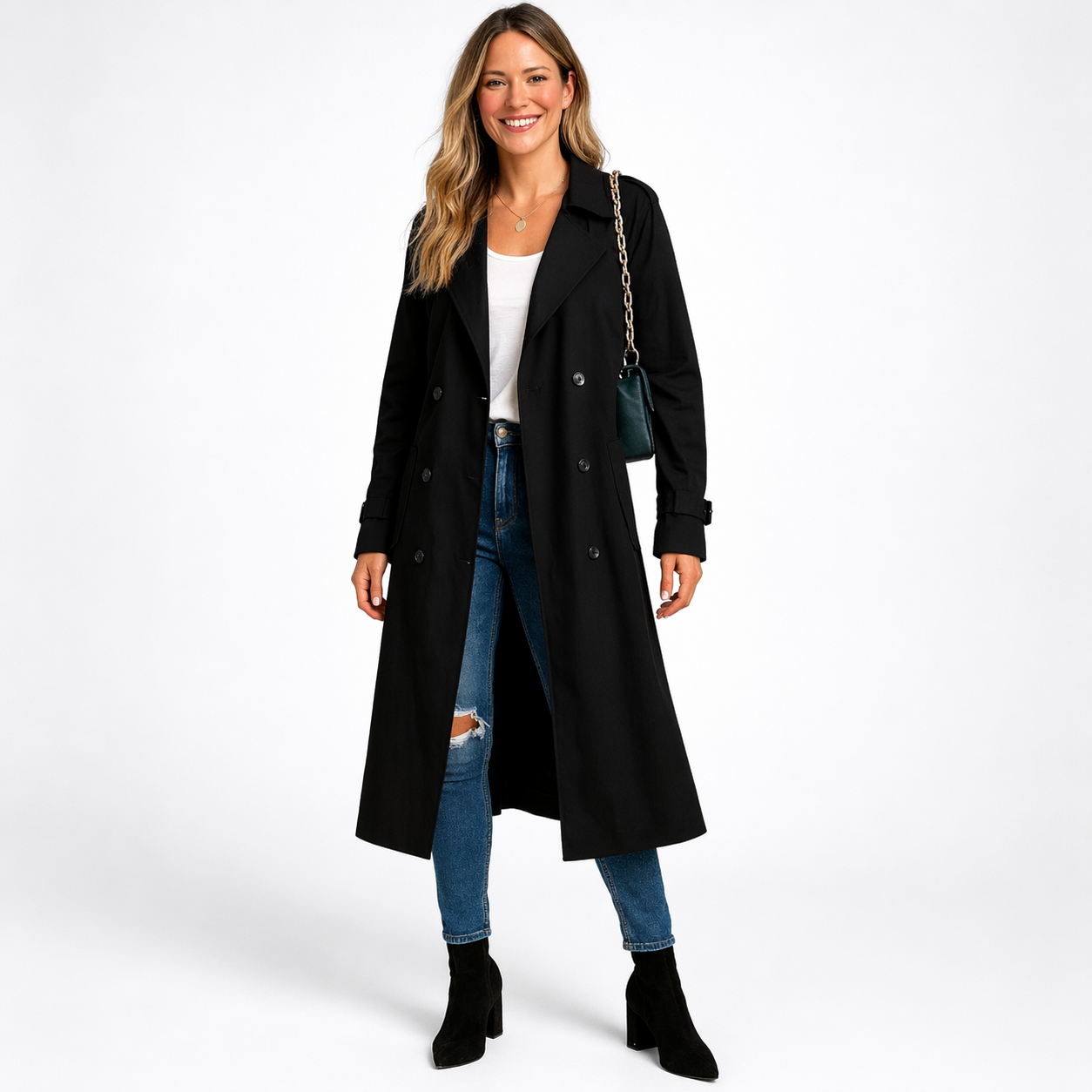 Lunara | Long Trench Coat in Belted Urban Style