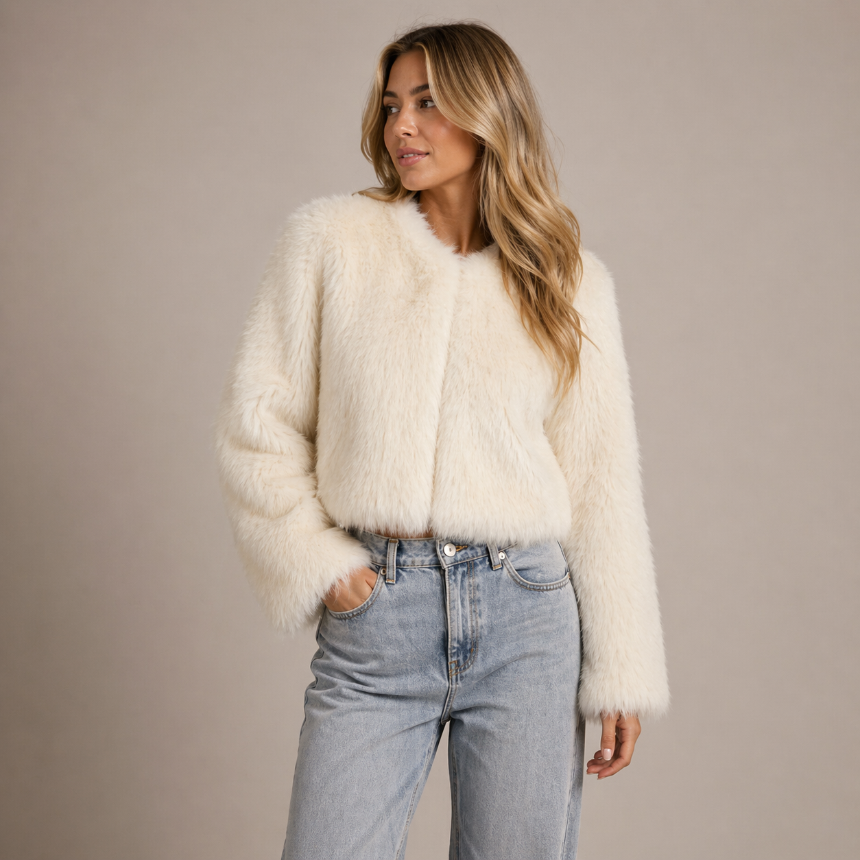 Furielle | Faux Fur Coat Round Neck Soft Fit