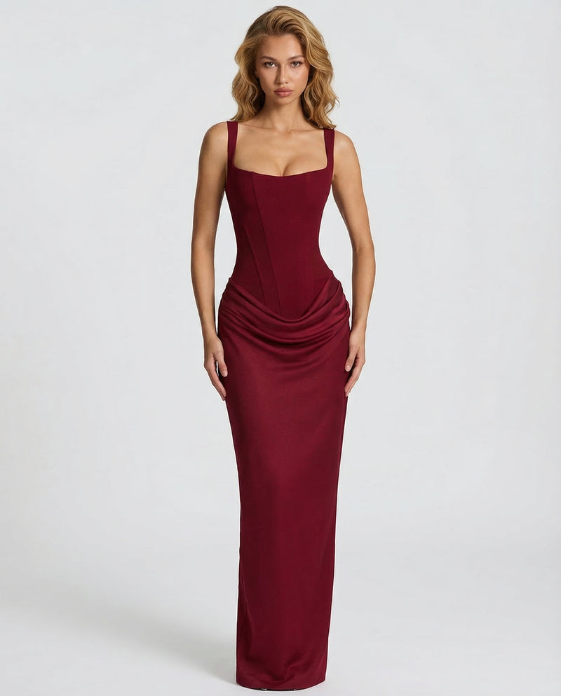 Estelle | Square Neck Corset Lace-Up Maxi Dress
