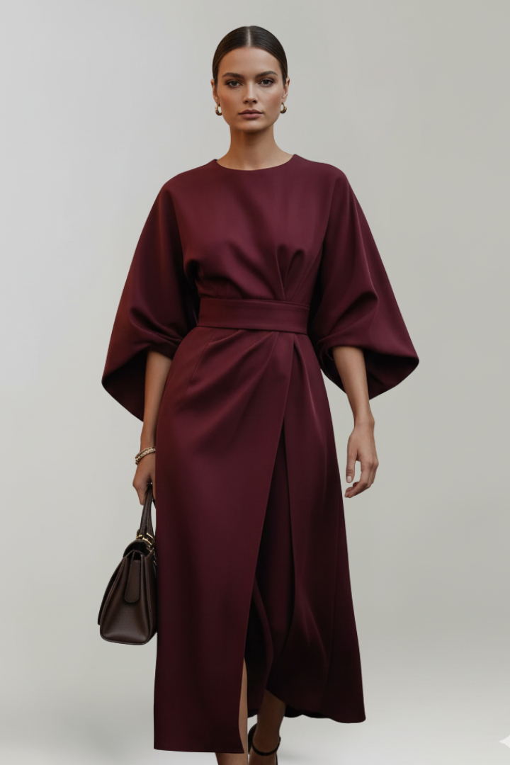 Fleur | Belted Waist Wide Sleeve Midi Dress