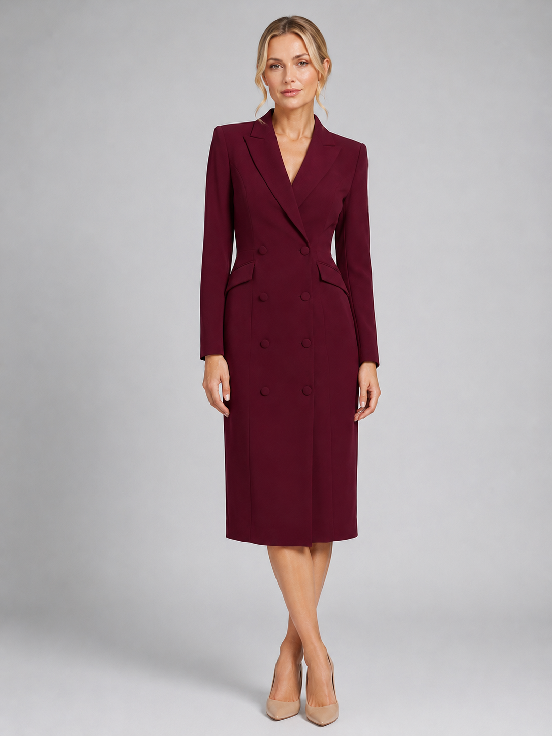 Doriane | Double-Breasted Tailored Blazer Midi Dress
