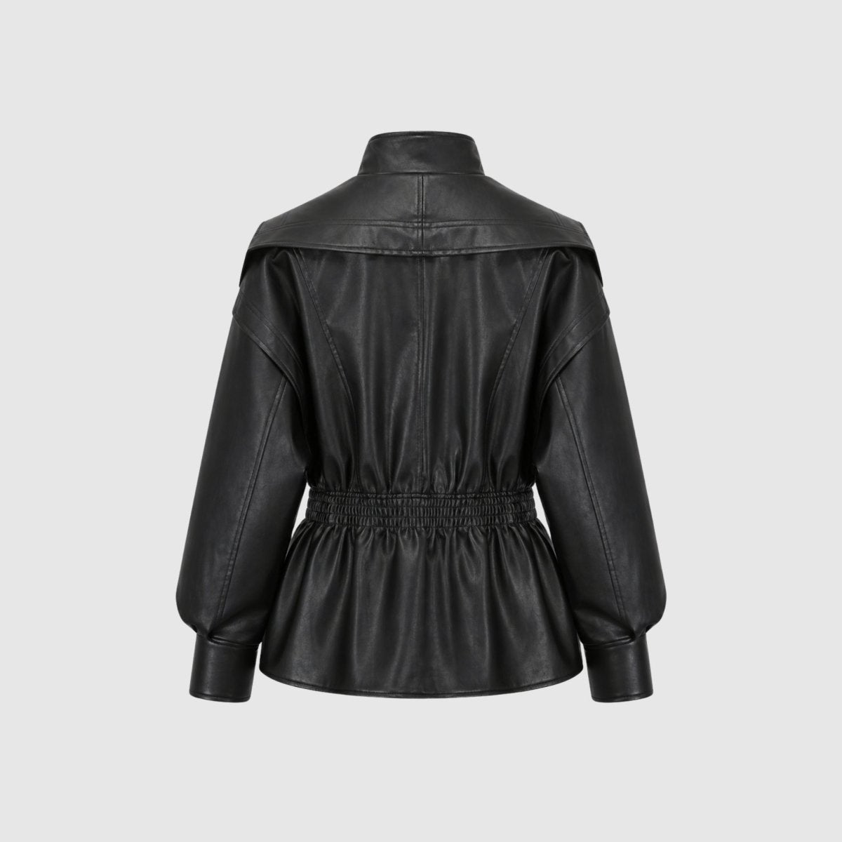 Lucette | Smocked Waist Vegan Leather Jacket