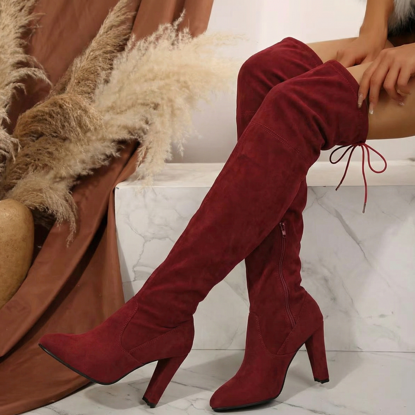 Vionelle | Suede Block Over the Knee High Heel Boots