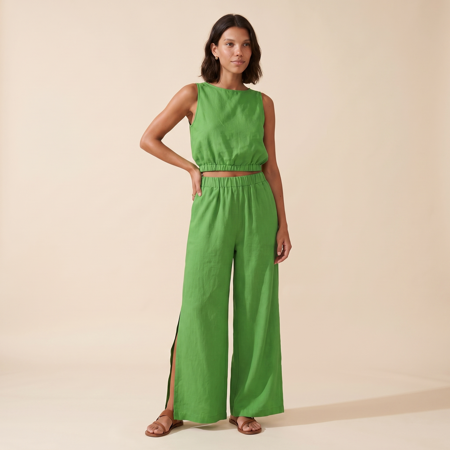 Paulette | Crop Top Wide-Leg Side Slit Set