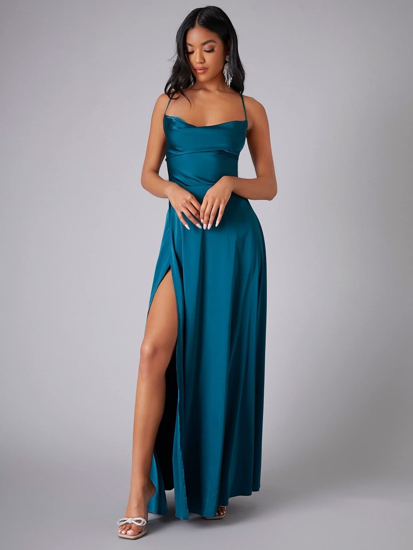 Sylviane | Satin Cowl Neck Backless Maxi Dress