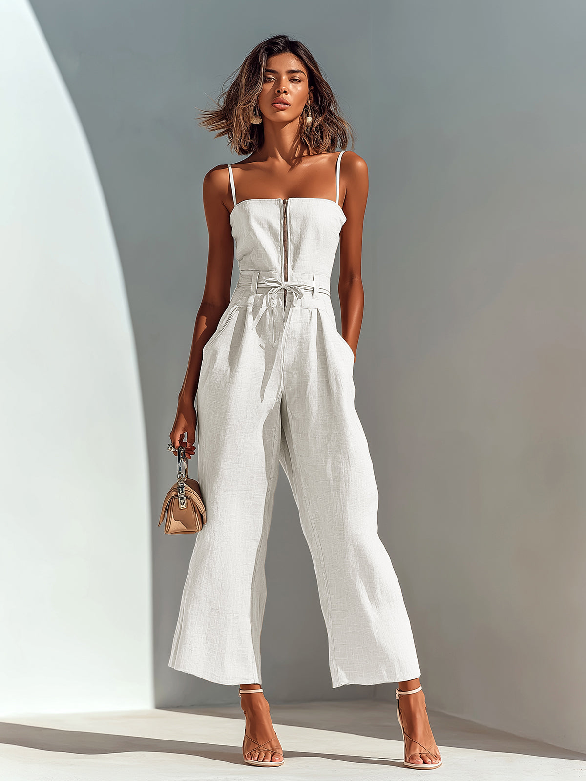 Eloise | Women's Cropped Wide Leg Linen Jumpsuit