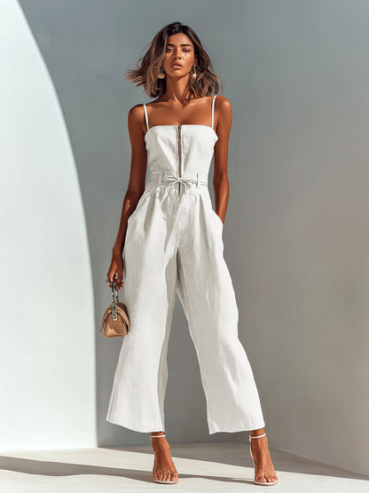 Eloise | Women's Cropped Wide Leg Linen Jumpsuit