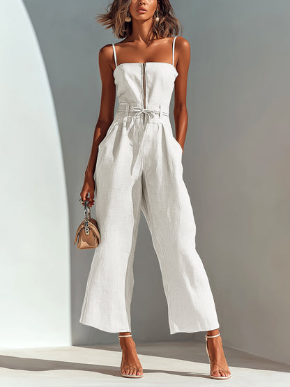 Eloise | Women's Cropped Wide Leg Linen Jumpsuit