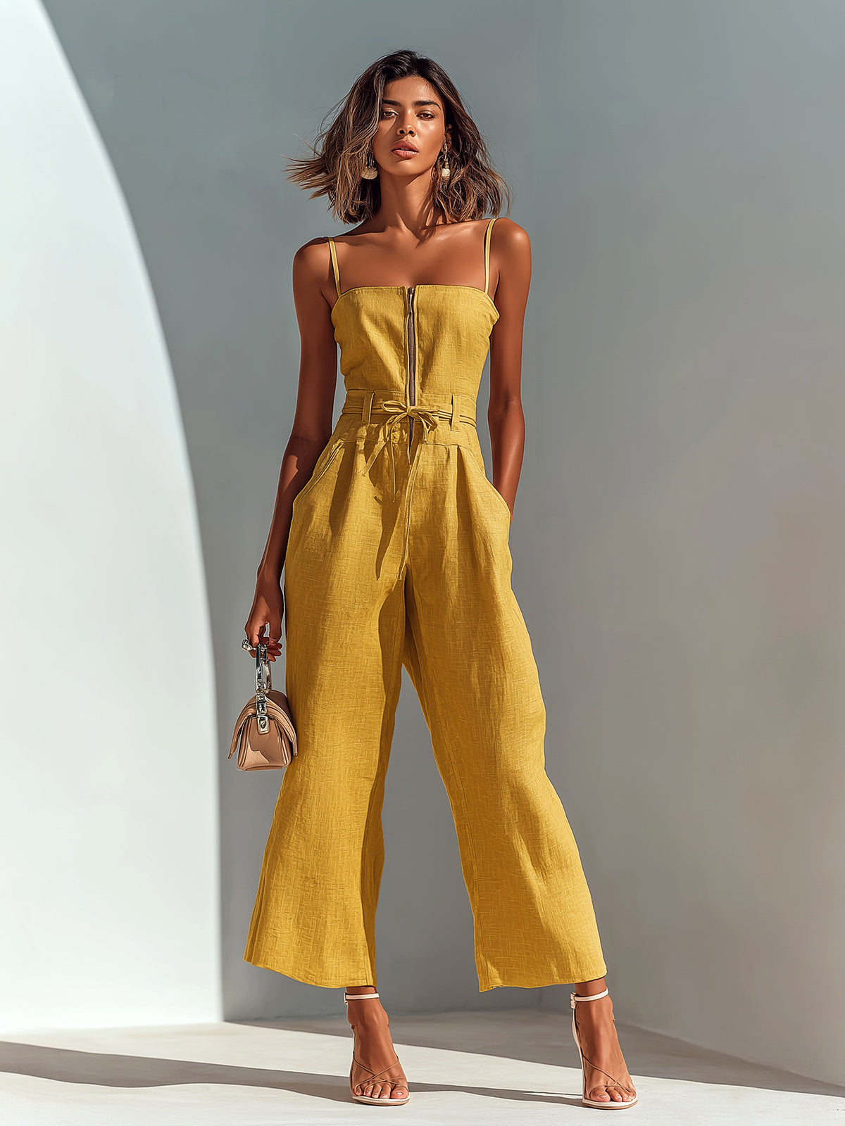 Eloise | Women's Cropped Wide Leg Linen Jumpsuit