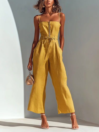 Eloise | Women's Cropped Wide Leg Linen Jumpsuit