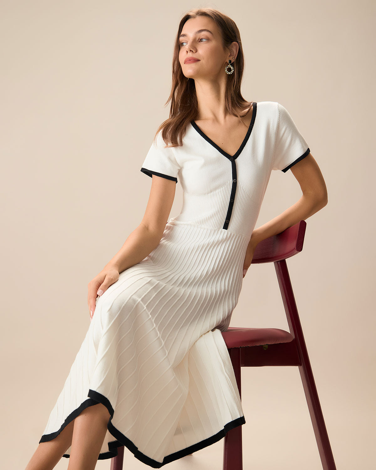 Sabrina | Contrast Knit Sweater Midi Dress