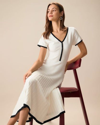Sabrina | Contrast Knit Sweater Midi Dress