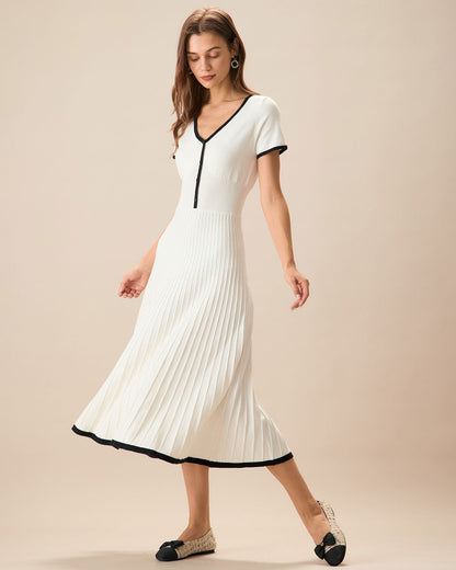 Sabrina | Contrast Knit Sweater Midi Dress