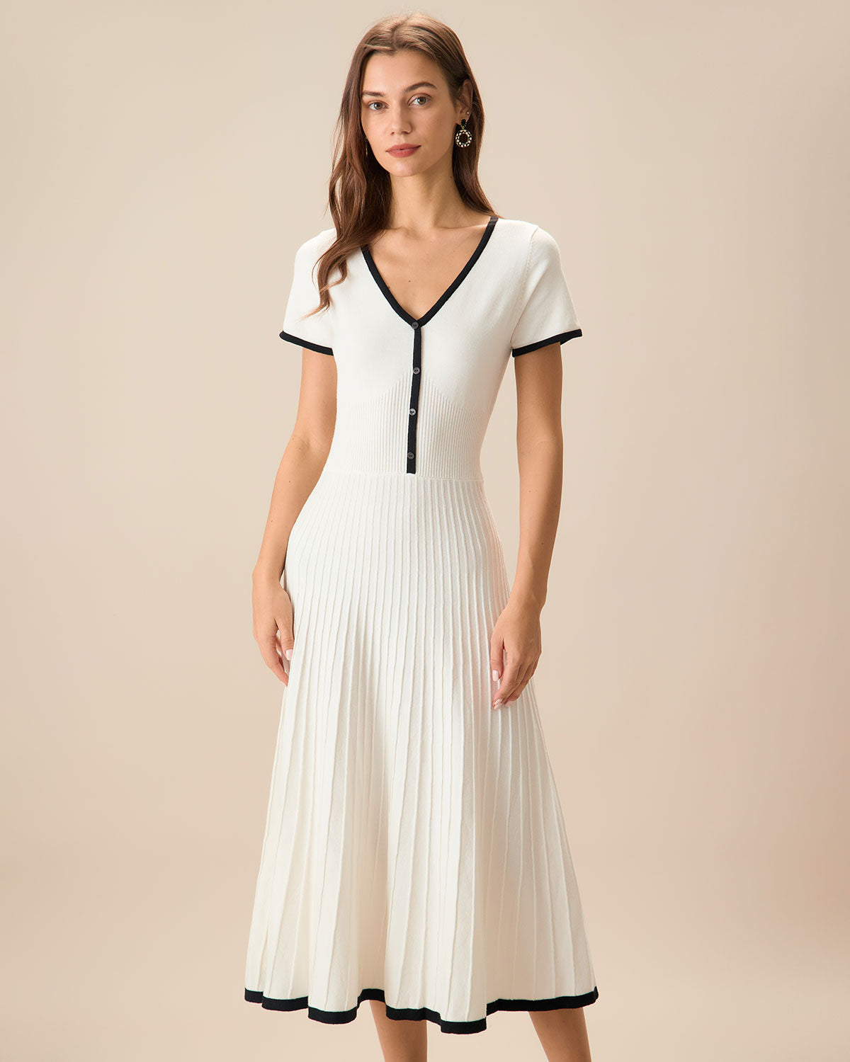 Sabrina | Contrast Knit Sweater Midi Dress