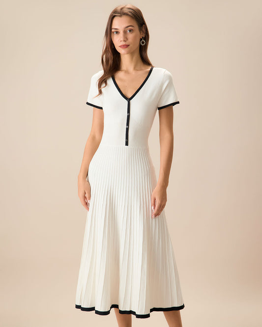 Sabrina | Contrast Knit Sweater Midi Dress