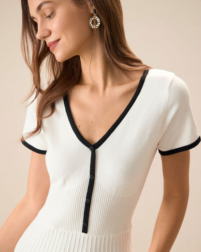 Sabrina | Contrast Knit Sweater Midi Dress