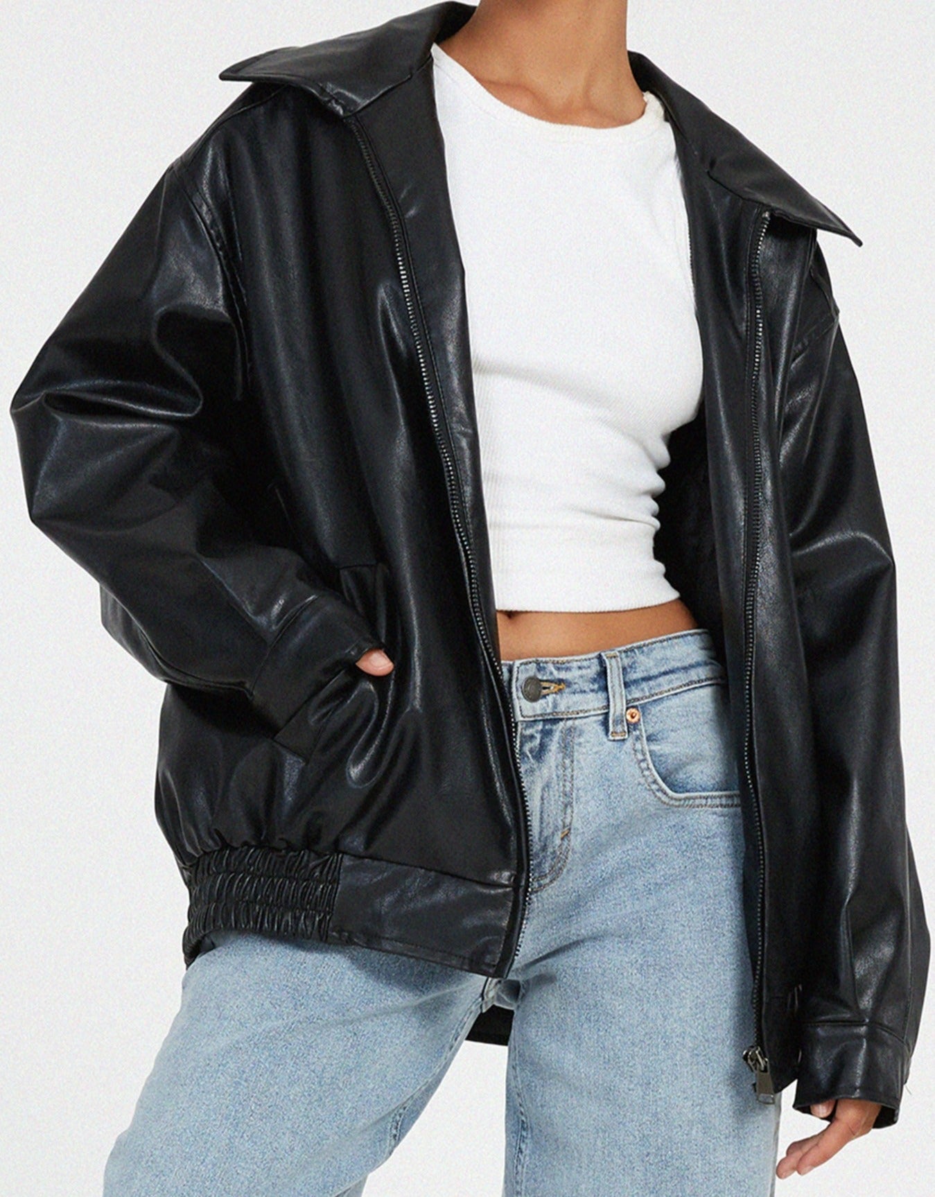 Aurelia | Effortless Leather Bomber Jacket Relaxed Fit