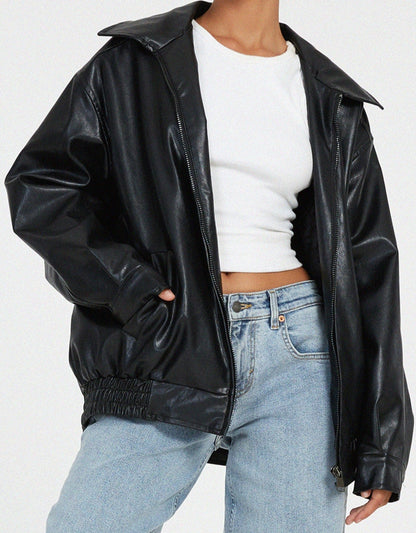Aurelia | Effortless Leather Bomber Jacket Relaxed Fit