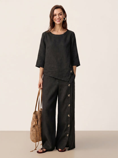Violette | Women's Linen Top and Trouser Set