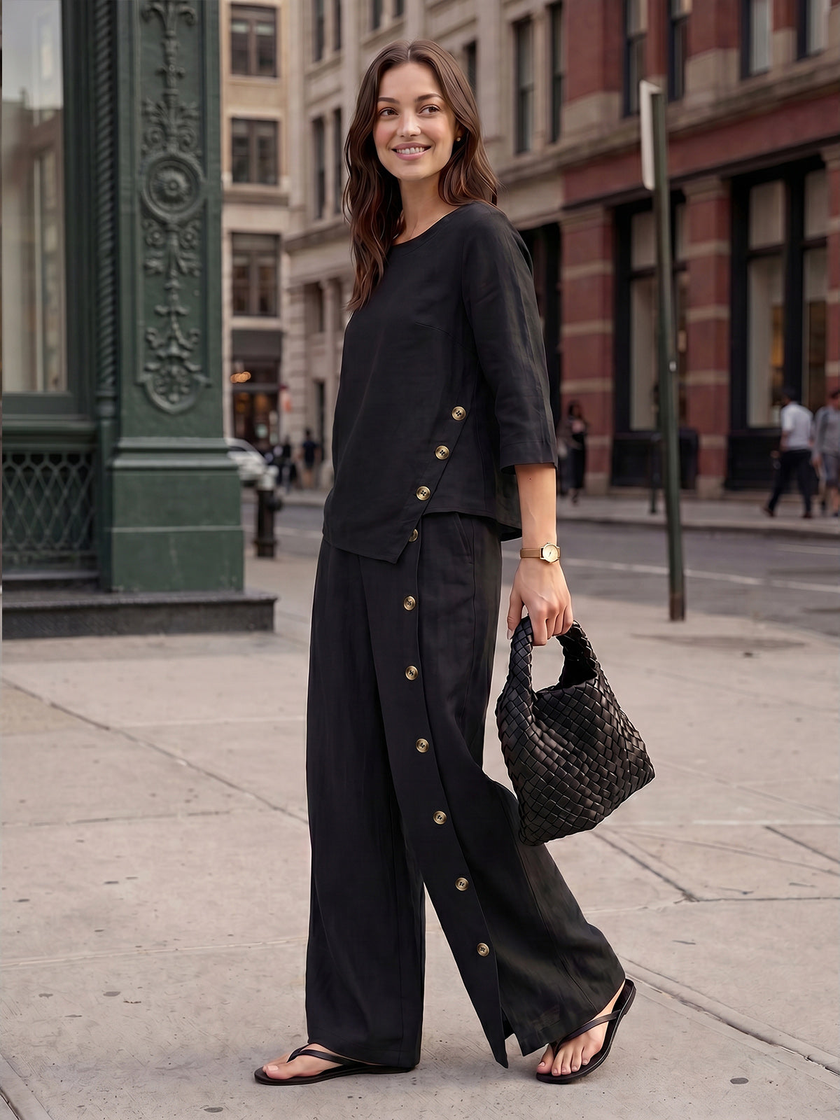 Violette | Women's Linen Top and Trouser Set