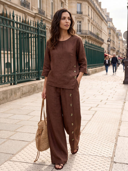 Violette | Women's Linen Top and Trouser Set