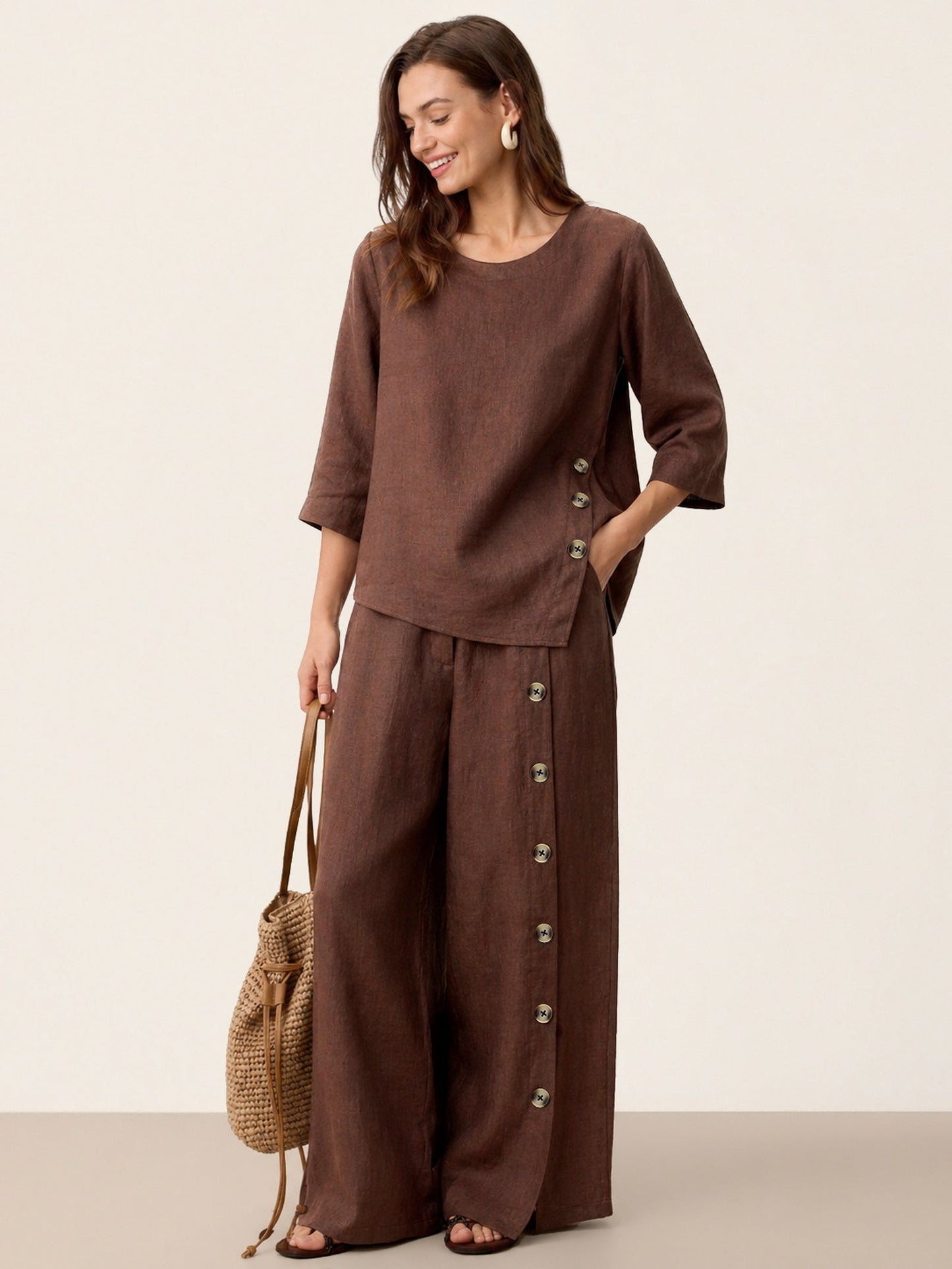 Violette | Women's Linen Top and Trouser Set