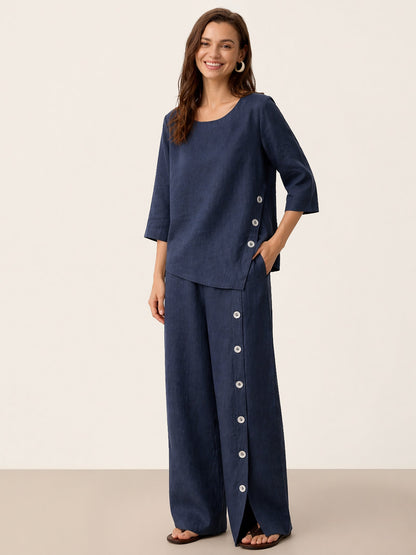 Violette | Women's Linen Top and Trouser Set