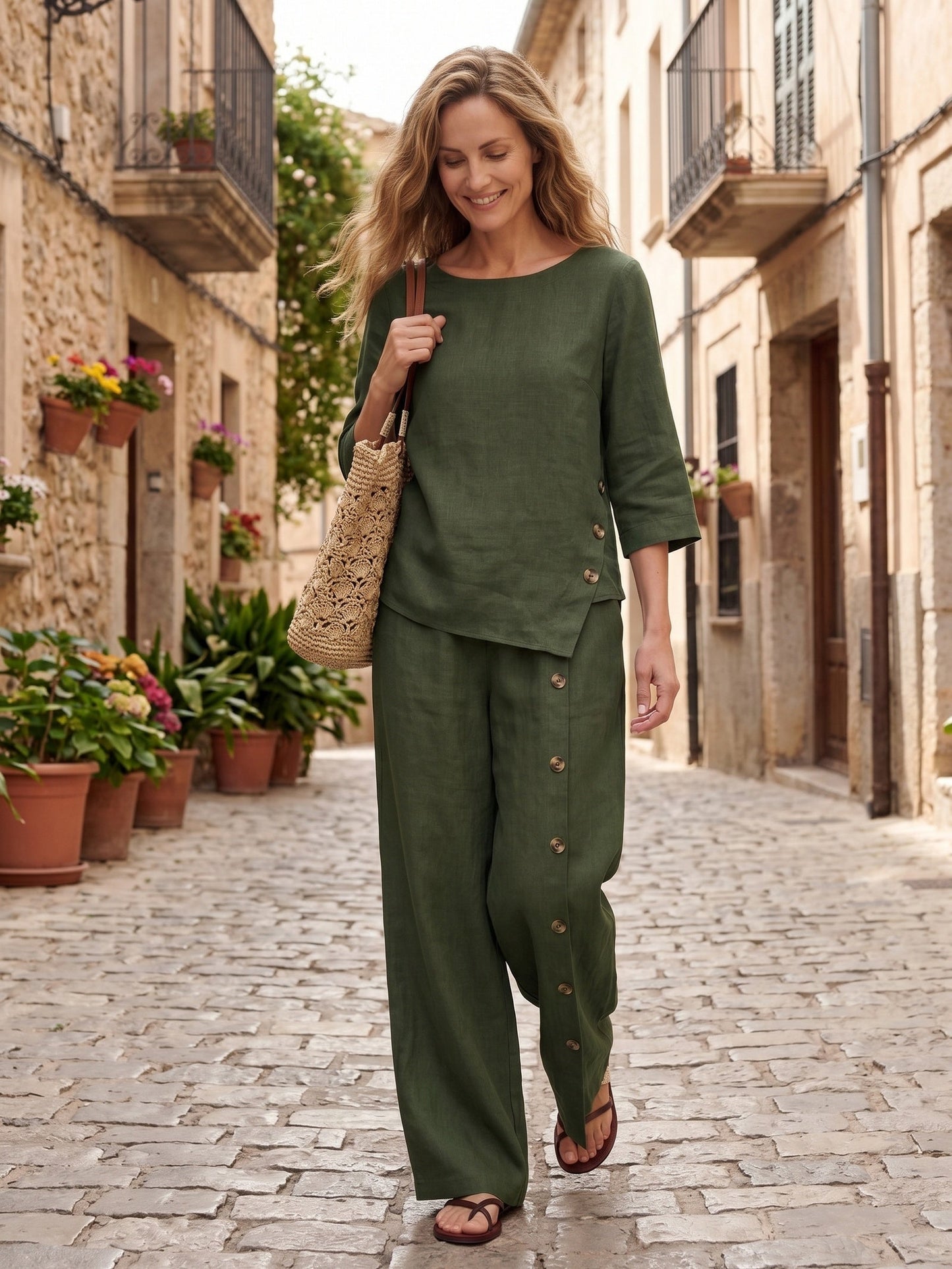 Violette | Women's Linen Top and Trouser Set