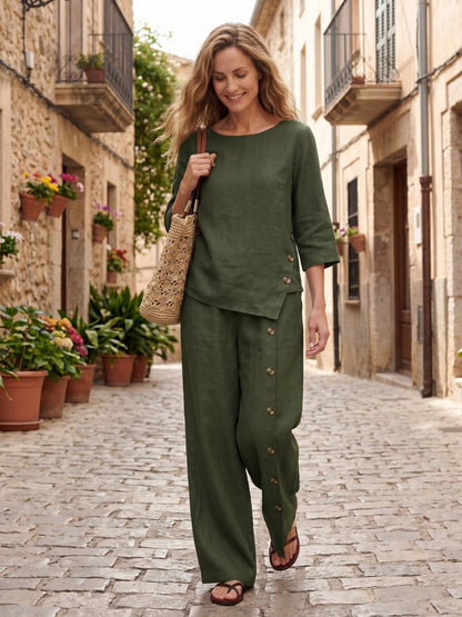 Violette | Women's Linen Top and Trouser Set