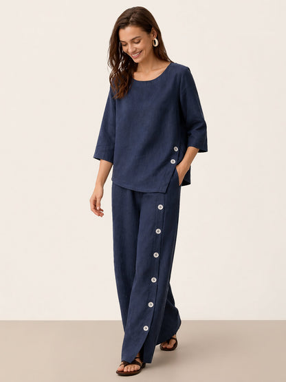 Violette | Women's Linen Top and Trouser Set