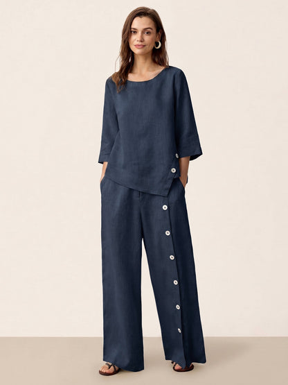 Violette | Women's Linen Top and Trouser Set