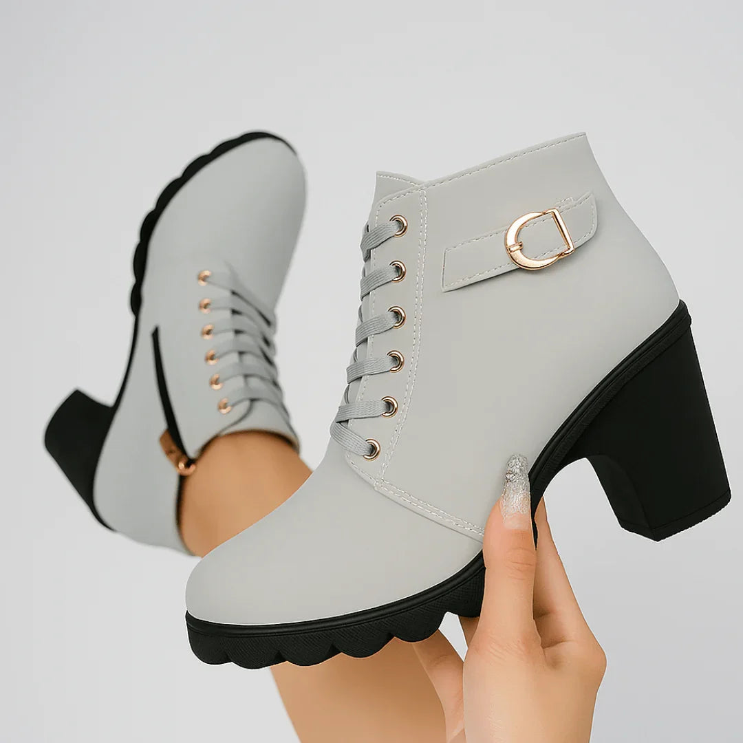 Blanche | Block Heel Lace-Up Ankle Boots