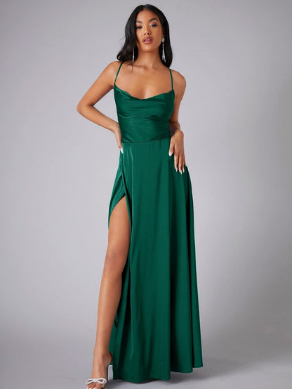 Sylviane | Satin Cowl Neck Backless Maxi Dress