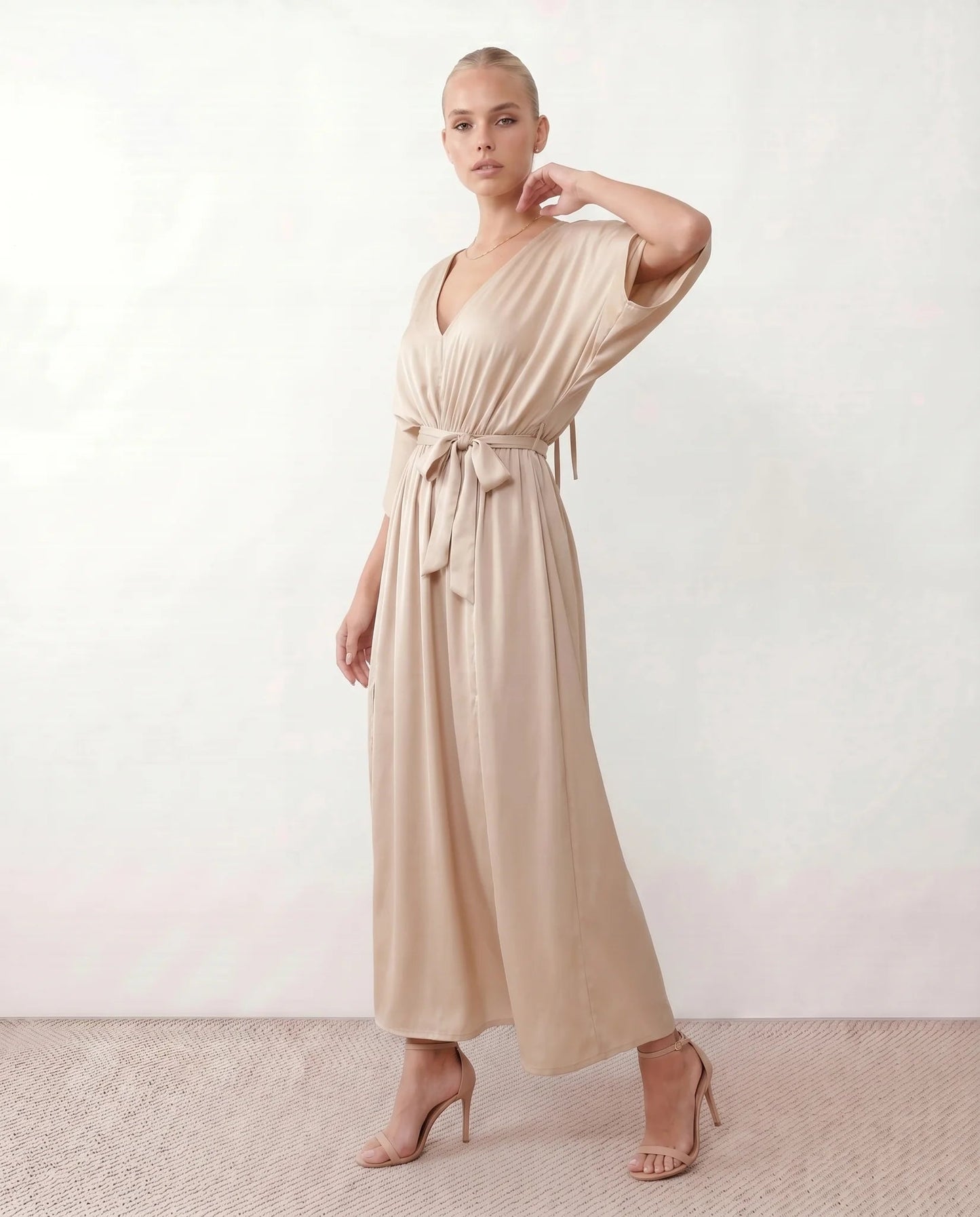 Lucienne | Open-Back Batwing Sleeve V-Neck Maxi Dress