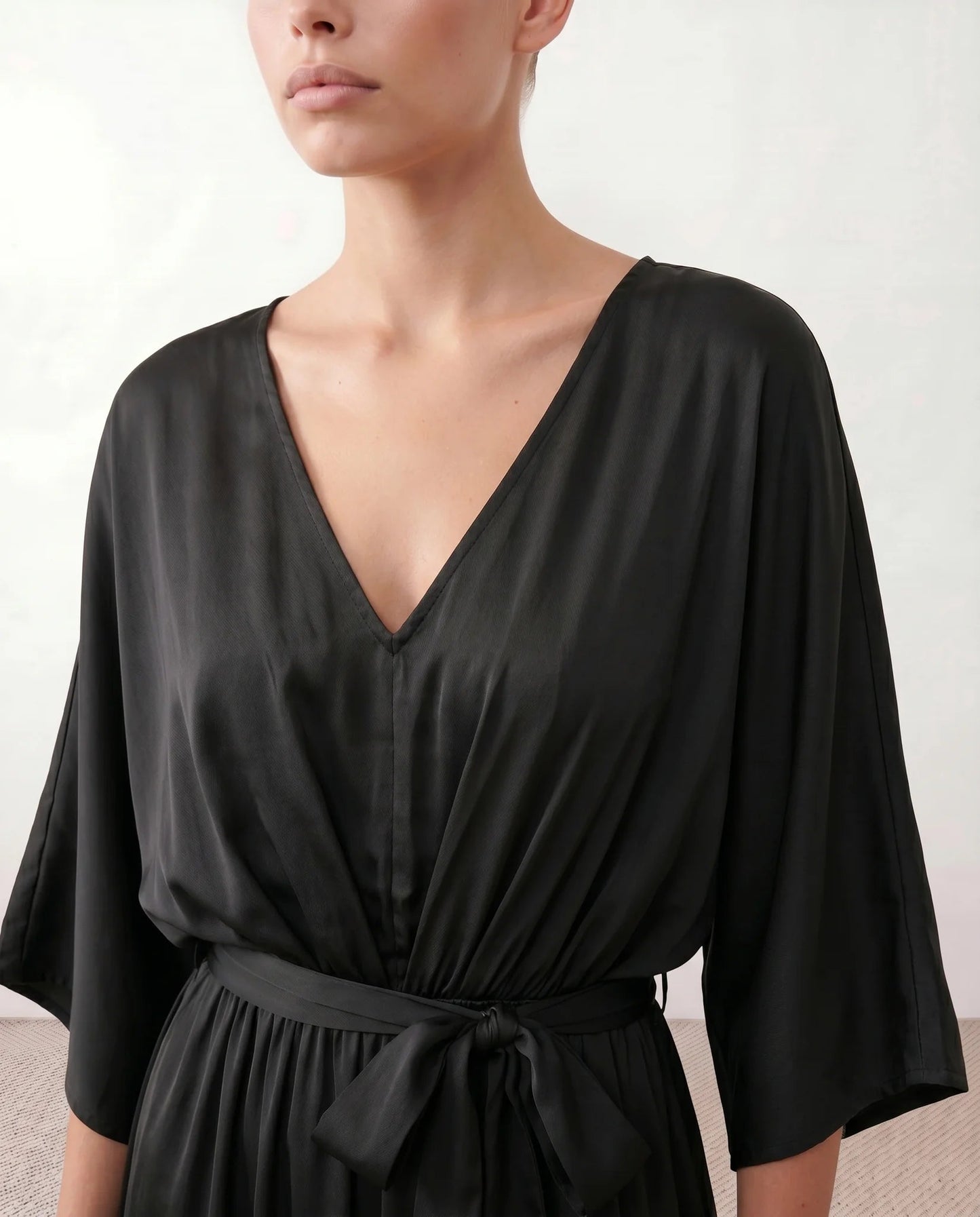 Lucienne | Open-Back Batwing Sleeve V-Neck Maxi Dress