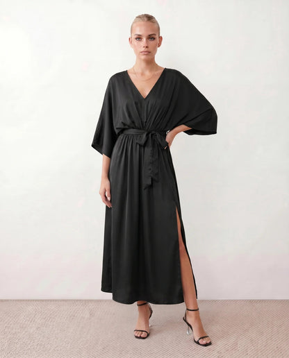 Lucienne | Open-Back Batwing Sleeve V-Neck Maxi Dress