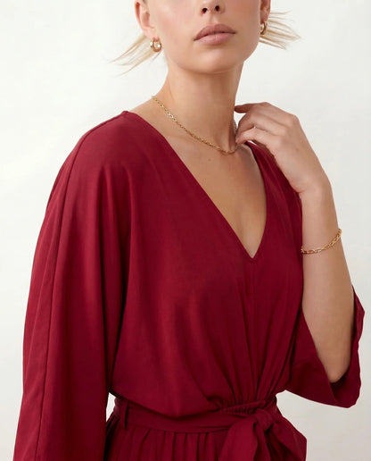 Lucienne | Open-Back Batwing Sleeve V-Neck Maxi Dress