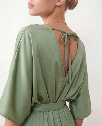 Lucienne | Open-Back Batwing Sleeve V-Neck Maxi Dress