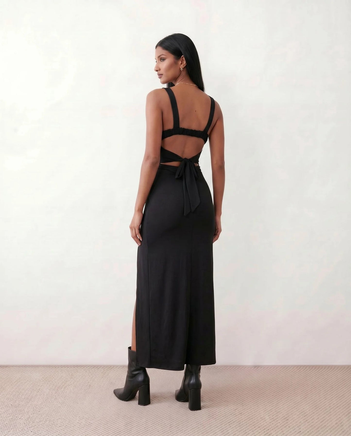 Domitille | Square Neck Open-Back Bodycon Maxi Dress