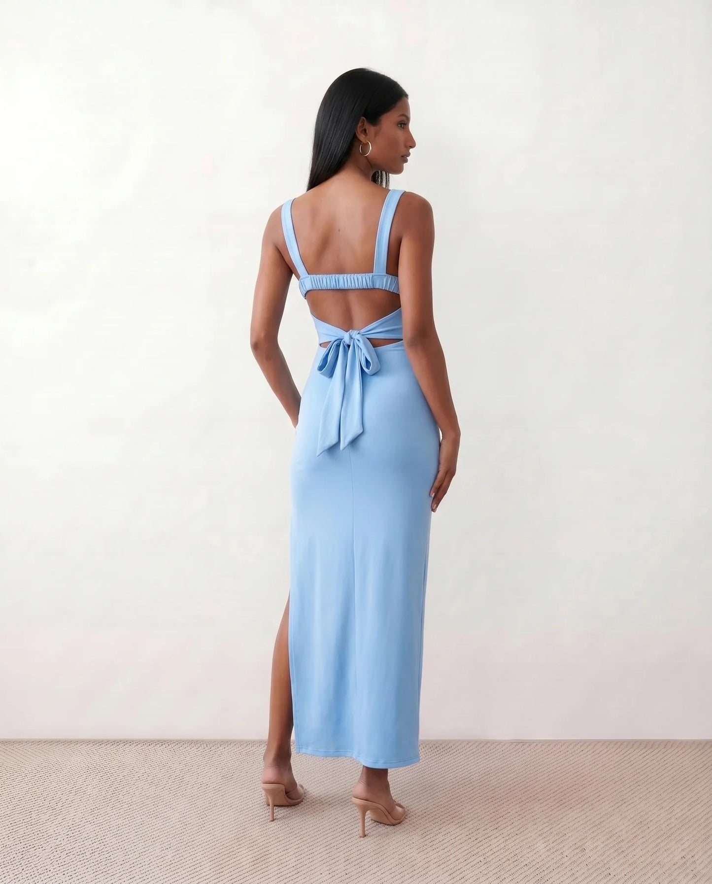 Domitille | Square Neck Open-Back Bodycon Maxi Dress