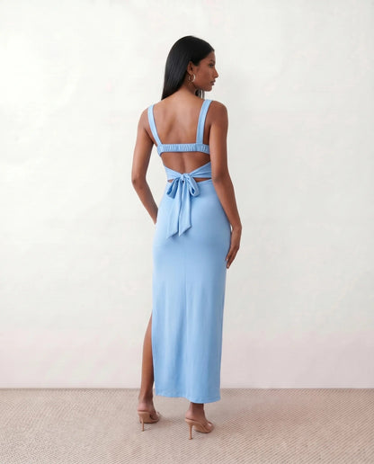 Domitille | Square Neck Open-Back Bodycon Maxi Dress
