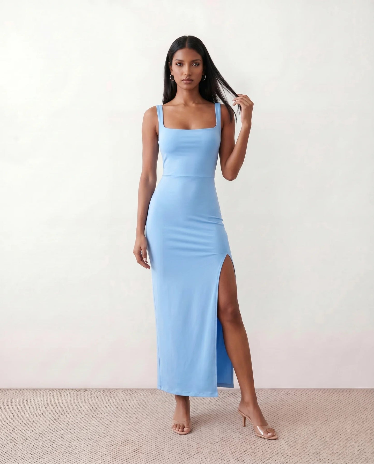Domitille | Square Neck Open-Back Bodycon Maxi Dress