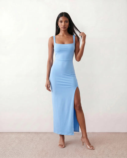Domitille | Square Neck Open-Back Bodycon Maxi Dress