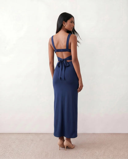 Domitille | Square Neck Open-Back Bodycon Maxi Dress