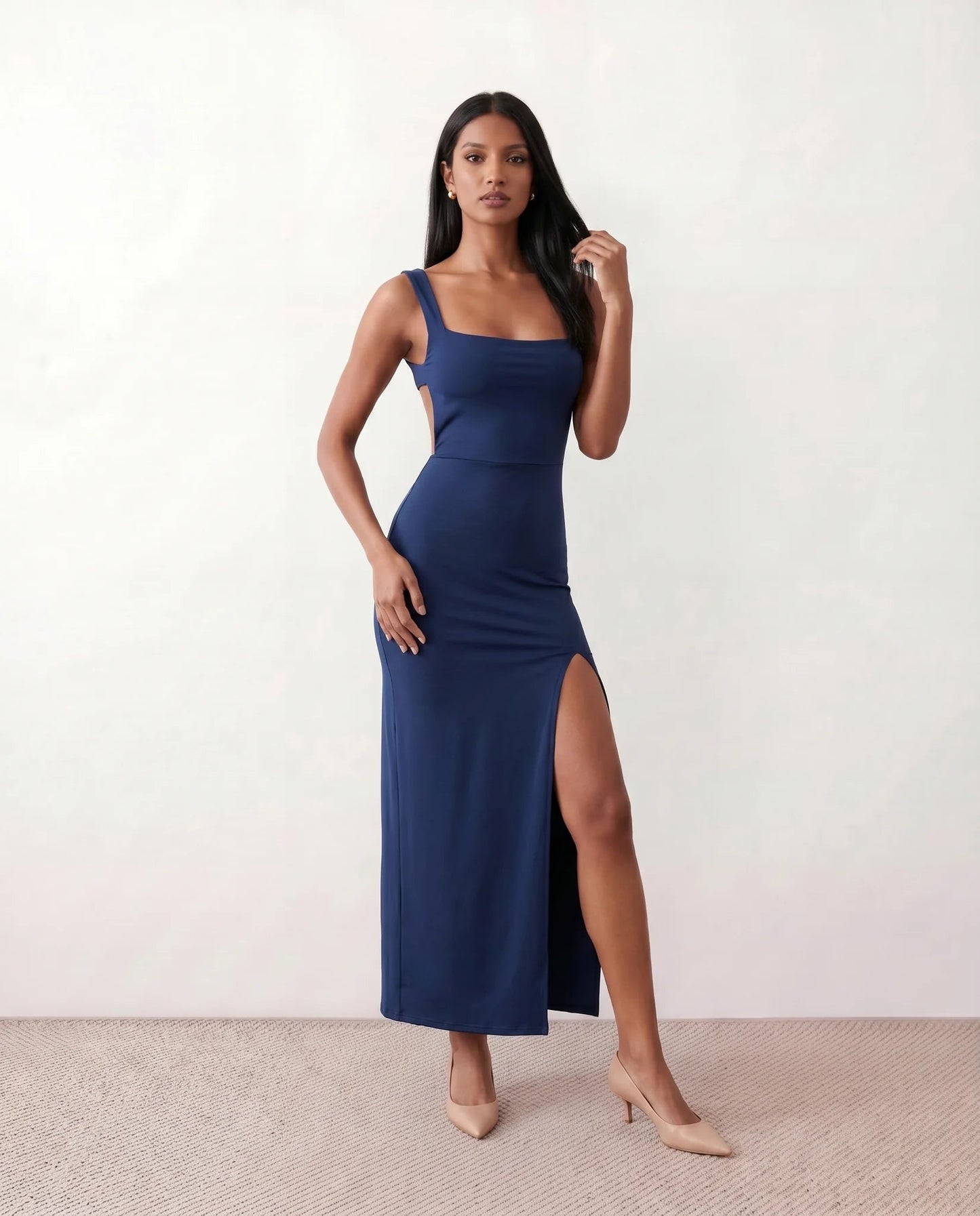 Domitille | Square Neck Open-Back Bodycon Maxi Dress